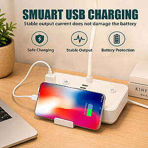 $14.63 FS WALMART+ BY BOHASHIN : LED Desk Lamp with 2 USB Charging Port and 4 AC Outlets, 2 Color Temperatures and 4ft Extension Cord