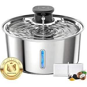 Wireless Cat Water Fountain,Cat Water Fountain Stainless Steel 3.2L/108oz Large Capacity Battery Operated Pet Water Fountain $26.99