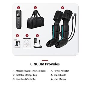 CINCOM Leg Massager for Circulation and Pain Relief, Air Compression 3 in 1 Leg Massager for Foot Calf & Thigh, Leg Compression Boots for Recovery, Edema, RLS Relief $66