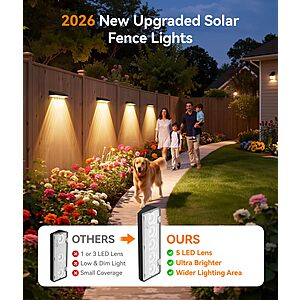 KOOPER Solar Fence Lights Outdoor Waterproof, 8 Pack Warm White & 9 Fixed Colors & Color Changing Fence Lights Solar Powered $19.4