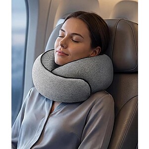 Chufa Memory Foam Neck Travel Pillow – Breathable Washable Cover, Eye Mask & Earplugs, Carry Bag (Grey) $7.99