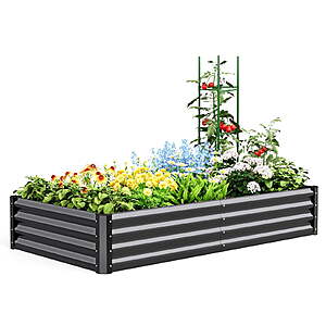 6x3x1 ft Galvanized Raised Garden Bed Extra Height Planter Box with Tomato Cage, Dark Gray - Free Shipping On Orders Over $35 - $32.09