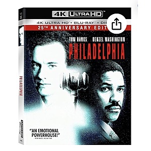 Philadelphia - 25th Anniversary  Edition 4K + Blu-ray + Digital $18.99 Amazon