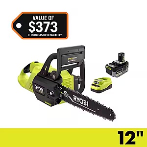 RYOBI ONE+ HP 18V Brushless Whisper Series 12 in. Battery Chainsaw with 6.0 Ah Battery and Charger $179