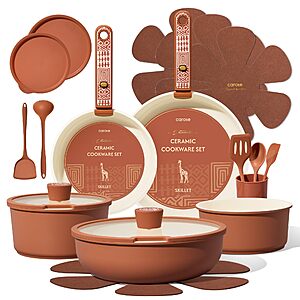 CAROTE 21-Piece Ceramic Cookware Set, Nonstick Pots and Pans Set with Detachable Handle, Non-Toxic Kitchen Cooking Set $59.99