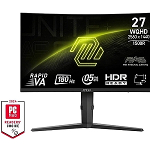 REFURBISHED MSI 27 inch WQHD 2K 1440P 180HZ AMD FreeSync (AMD Adaptive Sync) 0.5ms HDR Ready Curved Gaming Computer Monitor with Height Adjustable, Swivel, Pivot