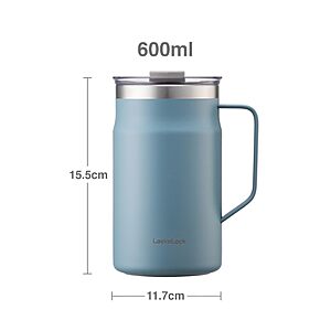 LocknLock Metro Mug, Premium 18/8 Stainless Steel Metal, Double Wall Insulated, Portable Coffee Cup with Lid and Handle for Hot and Cold Drinks, Blue, 20 oz, $12.26, Amazon