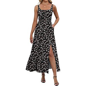 ANRABESS Women Summer Casual Floral Printed Square Neck Sleeveless Straps Elastic Waist $19.99