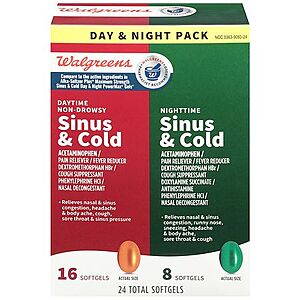 24-Count Walgreens Non-Drowsy Daytime and Nighttime Sinus & Cold Softgels $3.79 + Free Store Pickup on $10+