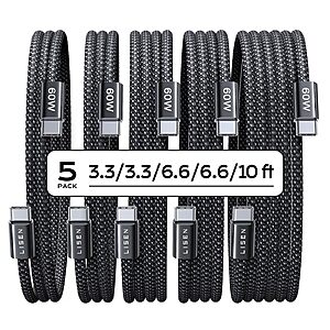 $8.99 FS Prime or $35 LISEN USB C to USB C Cable, 5-Pack [3.3/3.3/6.6/6.6/10FT]