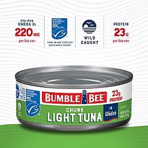 AMZ $31.45 | 48-Pack 5-Oz Bumble Bee Chunk Light Tuna In water at Amazon S&S Clip Q