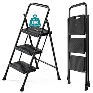 OLIXIS 3 Step Ladder, 800lbs Foldable Step Stool with Anti-Slip Pedal $29.24