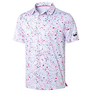 Obla Mens Golf Polo Shirts Short Sleeve Dry Fit Performance Moisture Wicking Casual Print Collared Golf Shirts for Men(White Colored Dots_L) $13.99
