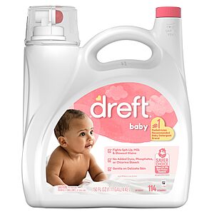 $56.86+ S&S, Q, Promo 4 x  Dreft Baby OR DREFT Toddler Liquid Laundry Detergent, Gentle on Sensitive Skin Laundry Soap, 150 fl oz, 114 Loads,