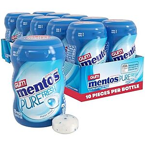10-Pack 10-Piece Mentos Pure Fresh Sugar-Free Chewing Gum (Fresh Mint) $7.71 w/ S&S + Free Shipping w/ Prime or on $35+