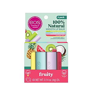 [S&S, AC] $6.29: eos 100% Natural Lip Balms, Coconut Milk, Pineapple Passionfruit, Watermelon Frosé & Raspberry Kiwi Splash (4-Pack) 0.14 oz