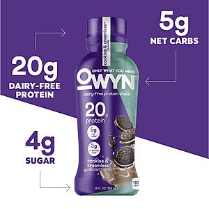 12-Count OWYN Protein Shake Variety Pack w/ 20g Protein (Dark Chocolate, Cold Brew Coffee & Cookies and Creamless) $27.29 ($2.27 Ea) w/ S&S + Free Shipping w/ Prime or on $35+