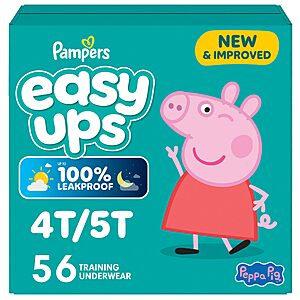 4 for $74.04: Easy Ups Potty Training Pants, Size 6 (4T-5T), 56 Count, Peppa Pig Absorbent Training Underwear (After $20 Amazon Credit)