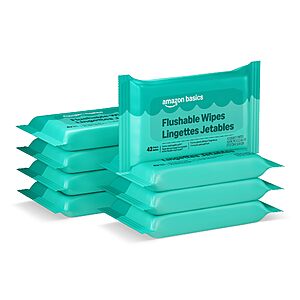 Amazon Basics Flushable Adult Toilet Wipes, Fragrance Free, 42 Count (Pack of 8) (Total 336 wipes), Packaging May Vary $8.27 or less