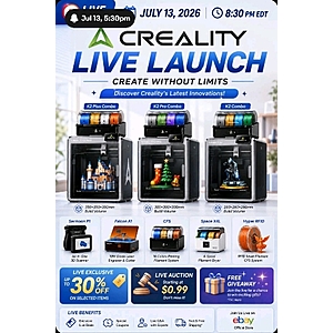 Creality Ebay live event tomorrow @ 5:30pm PST/ 8:30pm EST exclusive live event discount codes and giveaways