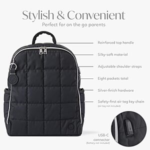 Hannah & Sophia North Travel Diaper Backpack, 5-Piece Baby Bag Organizer Set with USB-C Charging Port, Changing Pad, Insulated Bottle Bag $49.74