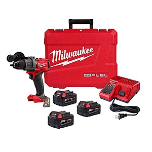 Milwaukee M18 Fuel 18-V Lithium-Ion Brushless Cordless 1/2 in. Hammer Drill Driver Kit with (3) 5.0 Ah Batteries and Hard Case $299