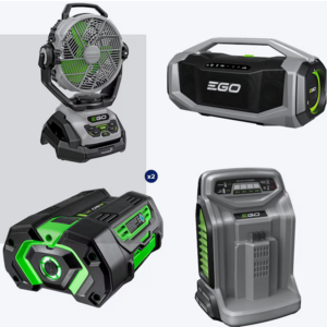 EGO 10" Misting Jobsite Fan, Speaker, Shop Vac & 2-Pack 5Ah Battery Garage & Backyard Combo Kit $799