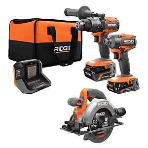 RIDGID 18V Brushless Cordless 2-Tool Combo Kit w/ (2) MAX OIUTPUT Batteries, Charger, Bag & Subcompact Brushless 6-1/2 in Circular Saw, $169, FS, Home Depot