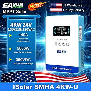 EASUN POWER 4KW 110V Hybrid Solar Inverter 24V 140A MPPT 350VDC $185 + Free Shipping