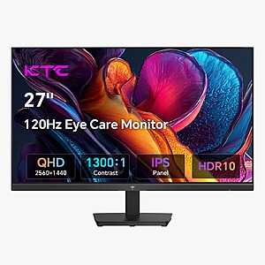 KTC 27" 2K QHD (2560 x 1440) Display 120Hz HDR10 IPS Gaming Monitor H27D9 $87.6 + Free Shipping