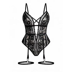 Avidlove Rave Outfits for Women Floral Lace Lingerie Set Garter Belt Babydoll Bodysuit (Light Green, Small) $7.49