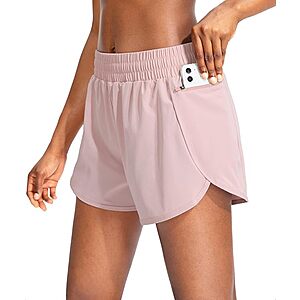Soothfeel Womens Running Shorts with Zipper Pockets 3" High Waisted Athletic Gym Workout Shorts for Women with Liner Pink, M $14.99