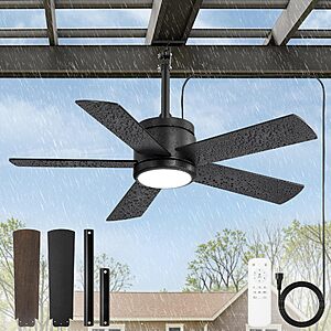 Fanbulous 42" Outdoor Ceiling Fan with Light IP65 Waterproof Plug-in Design $50 + Free Shipping
