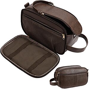 [Limited Deal] Celvetch PU Leather Toiletry Bag for Men, Water Resistant Travel Toiletry Organizer  Dark Brown $12.99