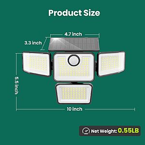 omibee 3000LM Solar Lights Outdoor, 4 Adjustable Heads Motion Sensor Security Light, 3 Modes, 6500K, IP65 Waterproof Solar Wall Flood Lights  2 Pack $16.39