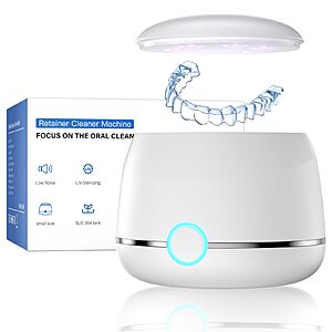 Midomi Ultrasonic Retainer Cleaner, 45kHz Denture Cleaner Machine, 5min and 10min Modes with Rechargable Top Cover, 200ml Dental Cleaning Pod, MouthGuard Cleaner $9.99