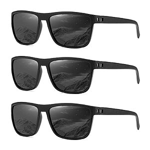 MASDUN Polarized Sunglasses for Men and Women Square Sun glasses UV Protection For Driving Fishing Golf (3 Pack) (Black/Black/Black)
