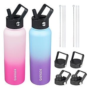 BJPKPK 2 Pack 40oz Insulated Water Bottles with 6 Lids (Cherry+Ocean Dream) $15.90 + Free S&H w/ Prime or $35+