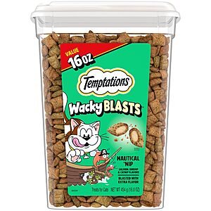 $6.64 or less S&S AMAZON Temptations Wacky Blasts Cat Treats, Nautical Nip’ Flavor, 16 oz. Tub