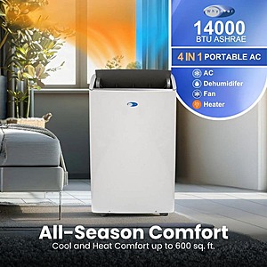 HomeDepot - Nex 12,000 (DOE) BTU Inverter Portable Air Conditioner Cools 600 sq. ft. with Heat, Dehumidifier, and Wi-Fi in White - $589.99