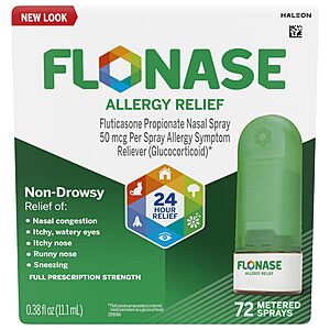 Flonase Allergy Relief Nasal Spray Fluticasone Propionate, 24 Hour Non Drowsy Allergy Medicine, Metered Nasal Spray - 72 Sprays - Fall and Seasonal Allergy Relief $5.28