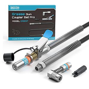 Seesii Grease Gun Accessory Kit Pro w/ 12000 PSI Quick-Release Coupler, 90° Adapter, 39.4" Flex Hose & Zerk Cleaning Tool $13.99 + Free Shipping w/ Prime or on $35+