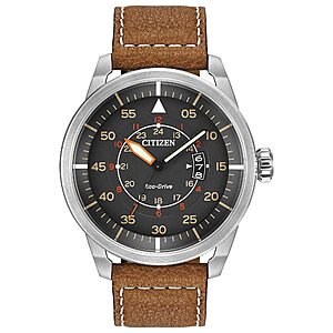 Citizen Men’s Eco-Drive 3-Hand Date Avion Watch with Leather Strap (Style: AW1361:10H) $198.95