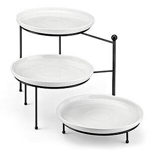 3-Tier 10" MALACASA Porcelain Serving Tray Stand w/ Black Metal Rack (White or Black) $29.99 w/ S&S + Free Shipping w/ Prime or on $35+