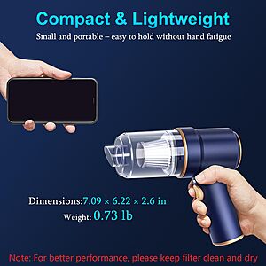 KMM Handheld Car Vacuum Cleaner, 9000Pa Vacuum Cleaner and Air Duster, 120W High Power Hand Held Vacuum with LED Light and Multi-Nozzles for Car, Home, Office, Pet $22.44