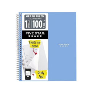 Five Star 1-Subject Spiral Notebook, 8-1/2" x 11", 100 Sheets, Graph Ruled $1 + Free Shipping w/ Prime or $6 Fee per Order