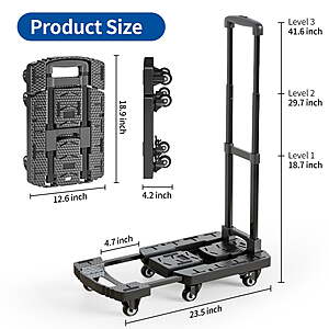 $39 FS Walmart FOUKUS Folding Hand Truck: Versatile 880 LB Luggage Cart with Foldable Design,Utility Dolly Platform Cart with 6 Wheels & 2 Elastic Ropes