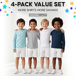 $14.87 FS Walmart+ by BeachShop:. Brooklyn Vertical Boys 4 Pack Long Sleeve Soft Cotton Tee Shirts Undershirts