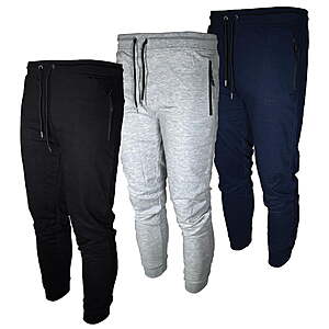 $20 FS WALMART+ Marketplace: BROOKLYN VERTICAL Mens 3 Pack Cotton/Poly Fleece Active Jogger Sweatpants with Zipper Pocket and Drawstring