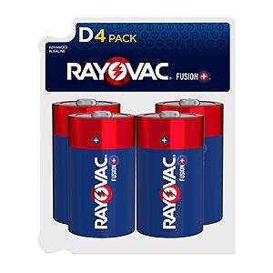 4-Pack Rayovac Fusion Alkaline D Batteries $3.77 w/ S&S + Free Shipping w/ Prime or on $35+